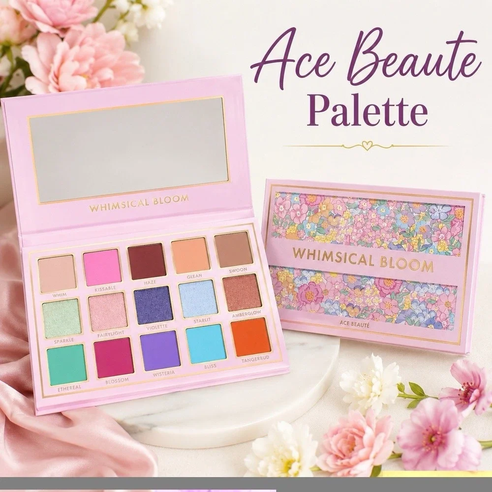 Ace Beaute NIB Whimsical Bloom Eyeshadow Palette Floral Vibrant 15 Colors Cute